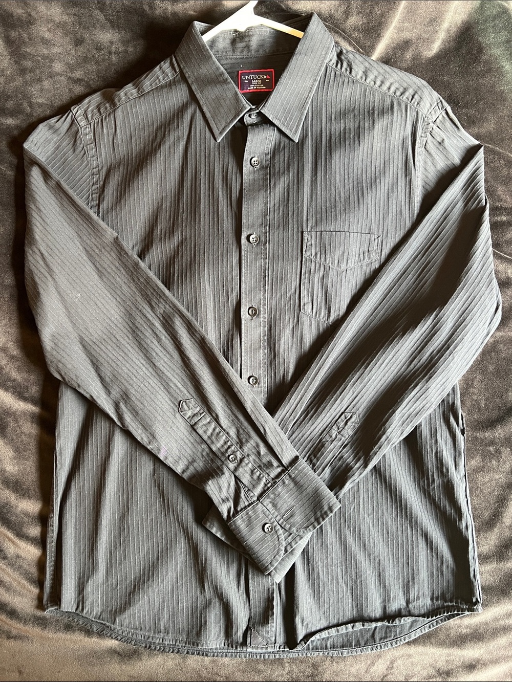 Untuckit Men's Long Sleeve Gray Pinstripe Ribbed Dress Shirt Slim Fit
